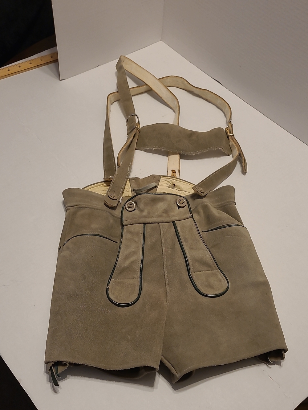 Women's Beige Suede Short Overalls with Suspenders